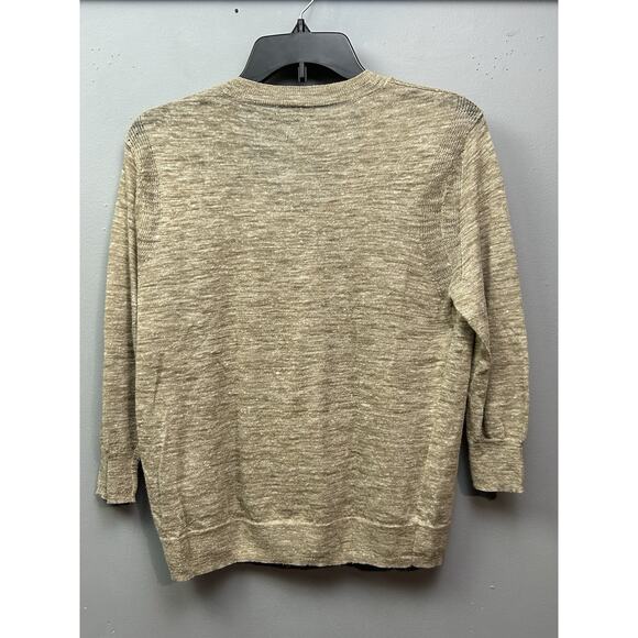 J Crew Linen Blend Sweater Womens XS Tan Light Knit Pullover V Neck Neutral - Picture 2 of 9
